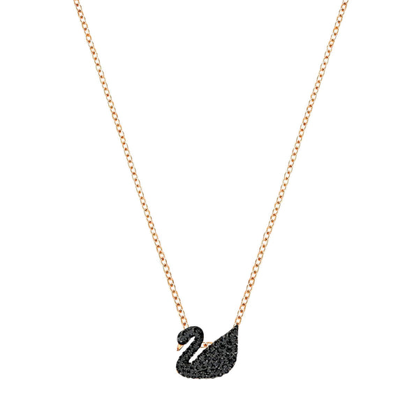 Swarovski Iconic Swan Pendant, Black, Rose-gold Tone Plated